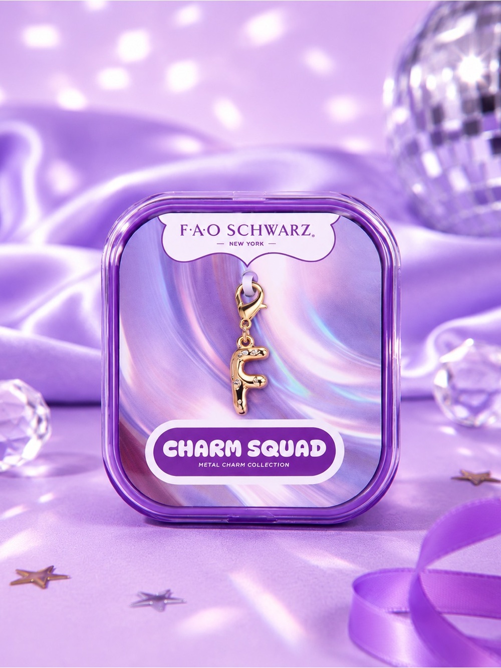 FAO Schwarz Charm Squad Letter F Gold Tone Rhinestone Charm NWT